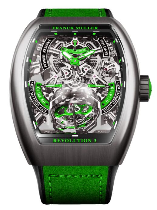 Franck Muller Vanguard Revolution 3 Skeleton Titanium - Green Replica Watch V50 REV 3 PR SQT BR (VR)